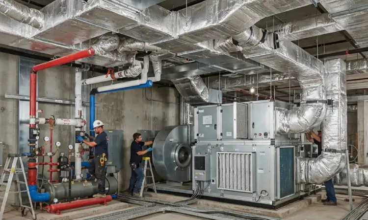 Instalasi HVAC gedung, Sumber: AI