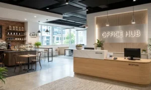 Konsep open space & cafe corner, Sumber: AI