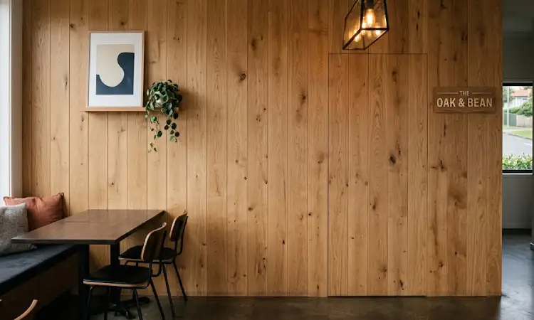 Material kayu solid untuk wall panel, Sumber: AI