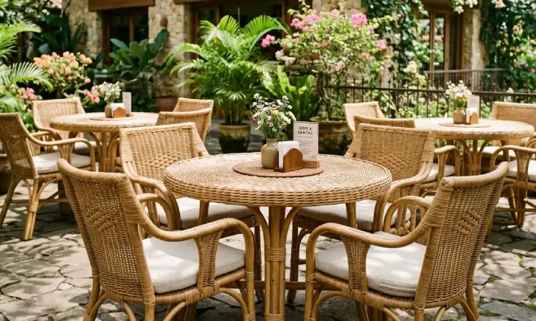 Material rotan asli untuk meja dan kursi cafe, Sumber: AI