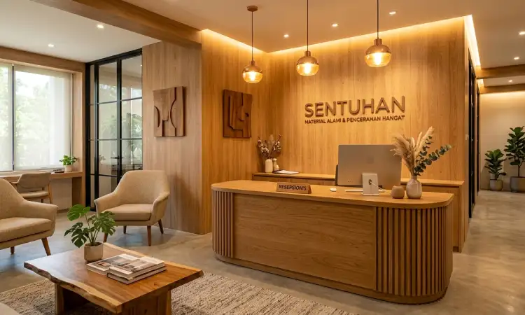 Meja resepsionis dari material kayu, Sumber: AI